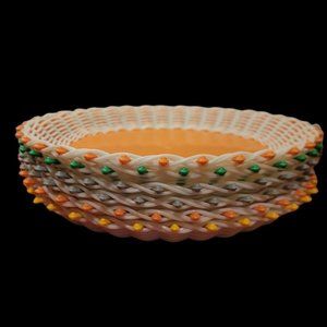 Vintage MCM Plastic Weave Colorful Paper Plate Holders Tray Picnic Set Set Of 6